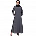A-line abaya with piping at sleeves-Grey-black